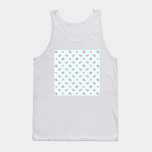 Pink Roses Pattern on Light Blue Tank Top